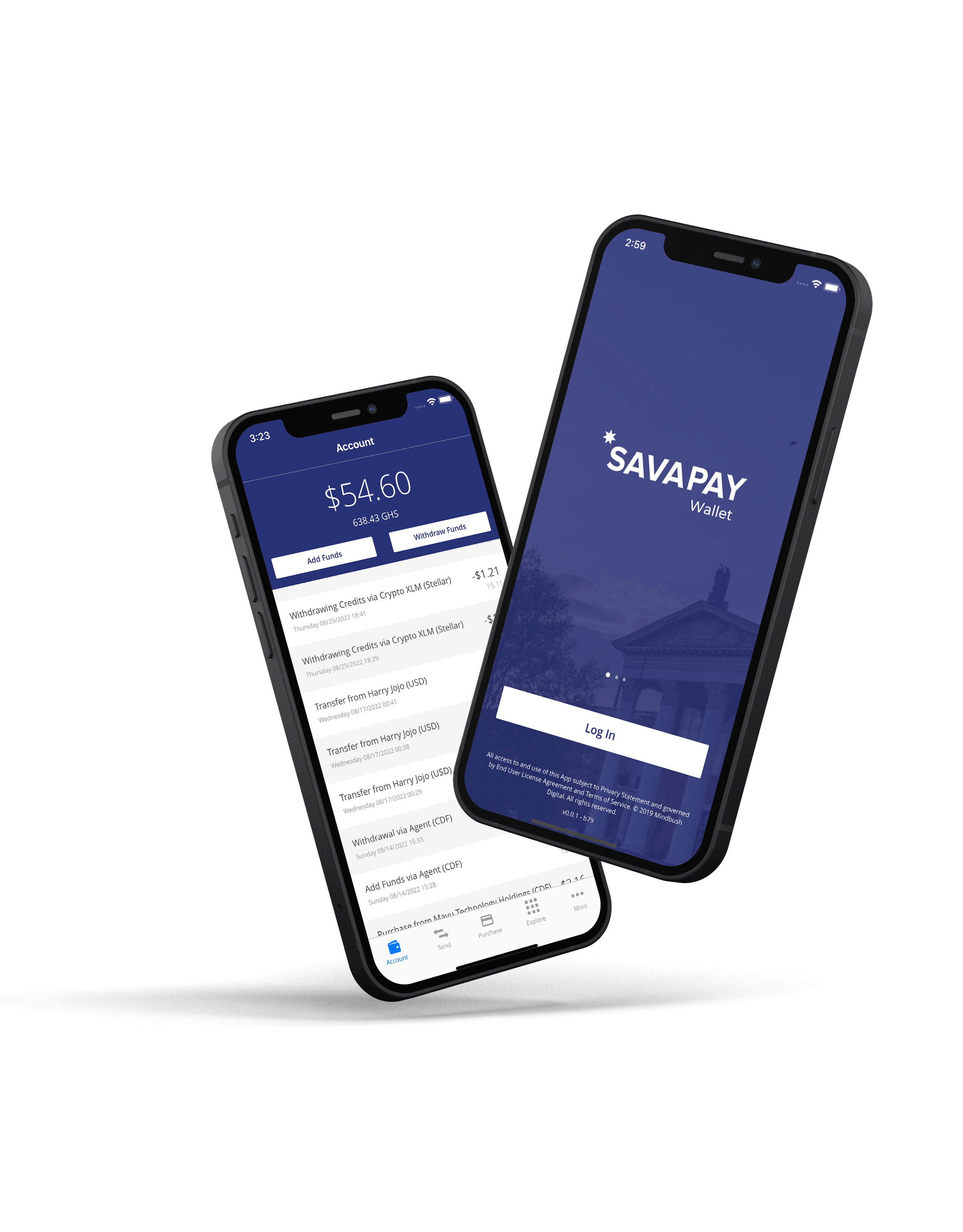 SavPay App Login and Account Page Image